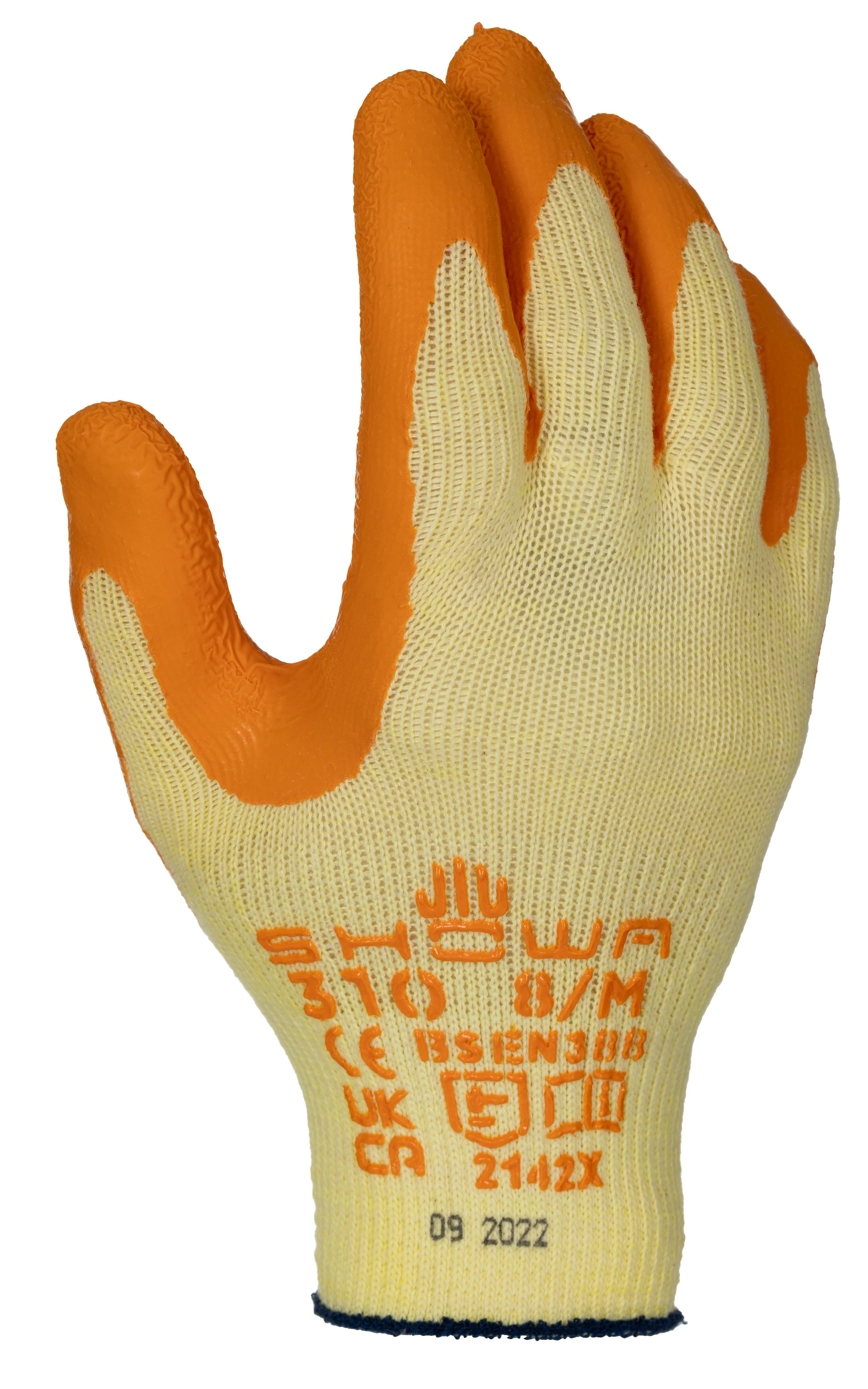 Showa Showa 310 Yellow Polyester Cotton Fibre Work Gloves, Size 8, Latex Coating