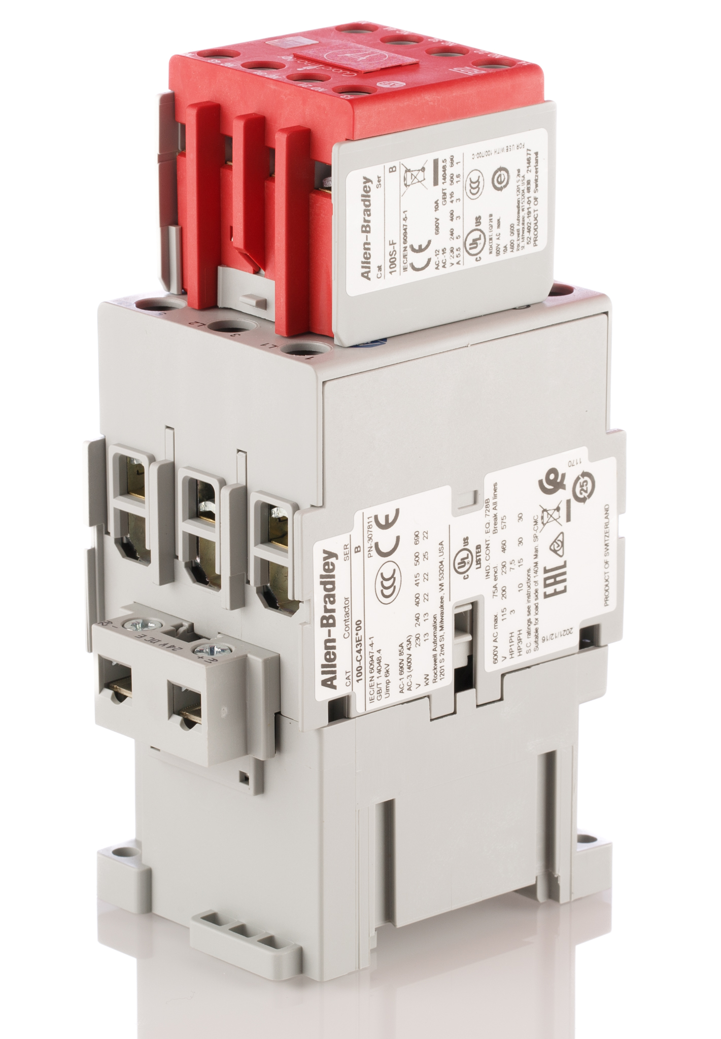 Allen Bradley 100S-C Contactor, 24 V dc Coil, 3-Pole, 43 A, 2NO + 2NC, 690 V ac