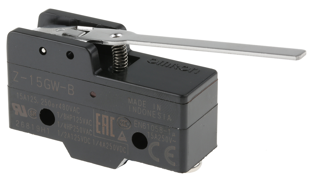 Omron Z Series Lever Limit Switch, NO/NC, IP00, SPDT, Thermosetting Resin Housing, 500V ac Max, 15A Max