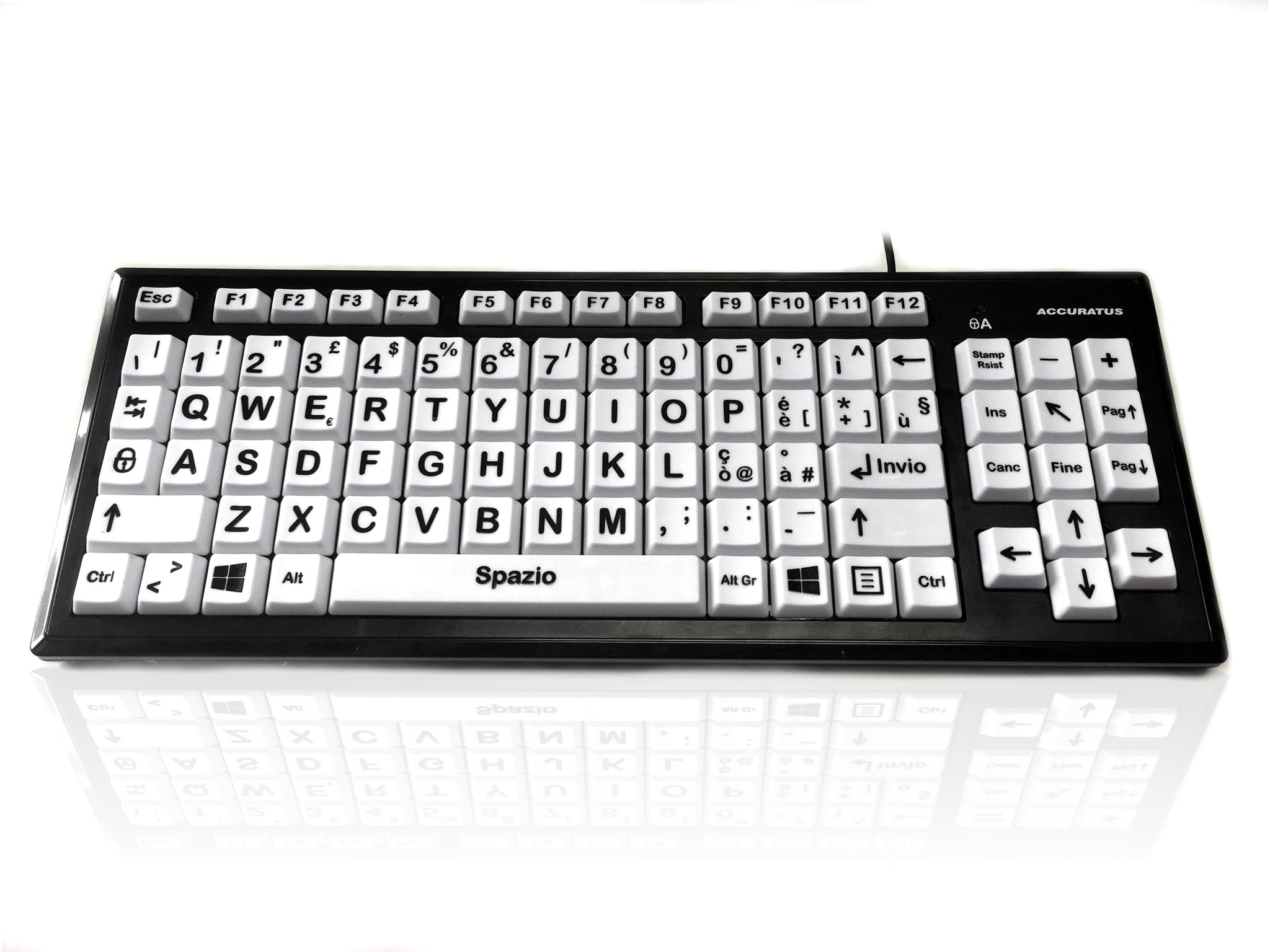 Ceratech KYB-MON2BLK-UCIT Wired USB Vision Impairment Keyboard, QWERTY (Italy), White
