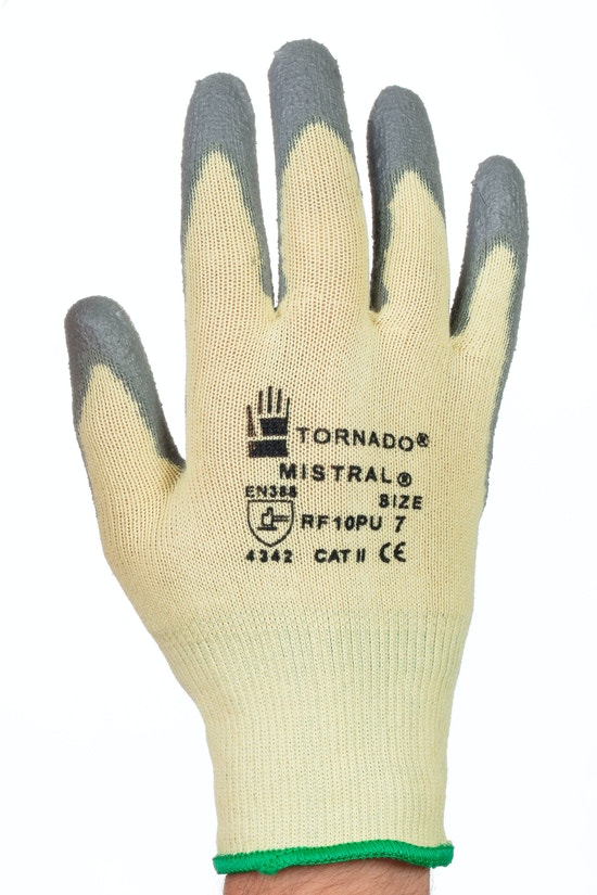 Tornado MISTRAL Yellow Lycra Work Gloves, Size 9, Polyurethane Coating