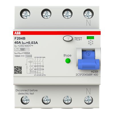ABB F200 RCCB, 40A, 4 Pole, 30mA, Type B, 230/400V