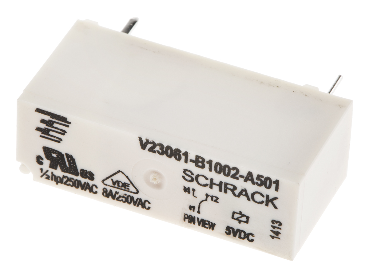 TE Connectivity PCB Mount Power Relay, 5V dc Coil, 8A Switching Current, SPDT