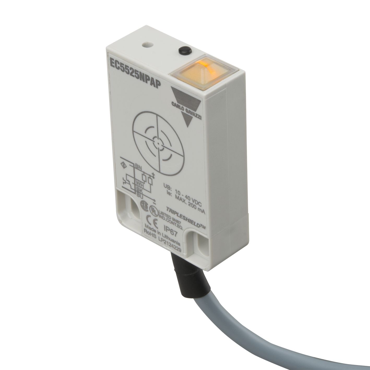 Carlo Gavazzi Capacitive Block Proximity Sensor, 25 mm Detection, PNP NO+NC, 10 → 40 V dc