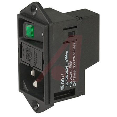 Schurter C14 Panel Mount IEC Connector Male, 10A, 250 V, Fuse Size 5 x 20mm