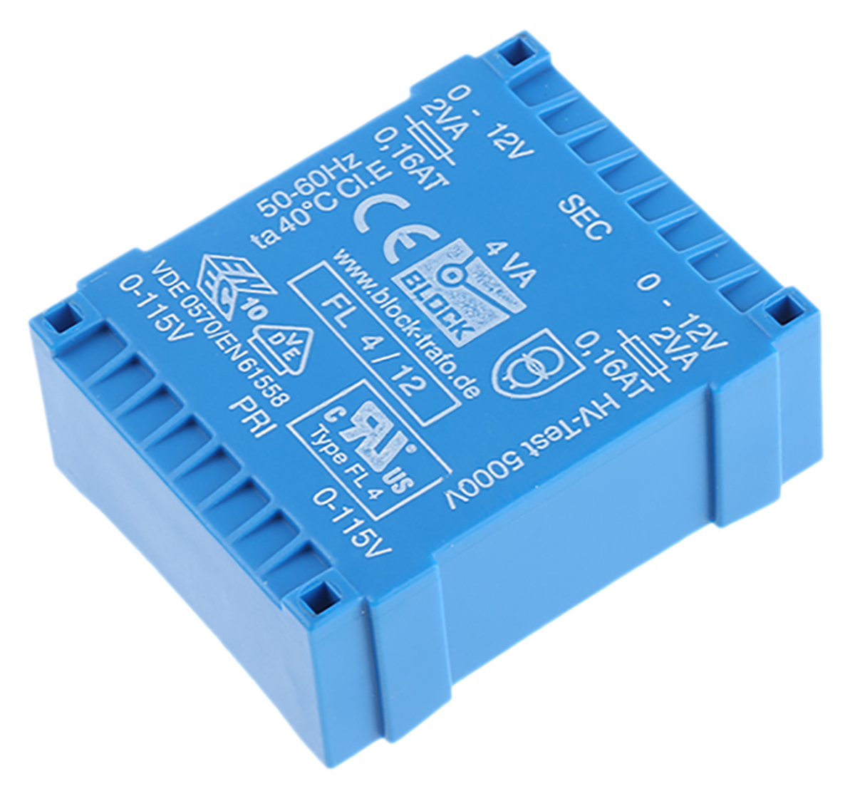 Block 12V ac 2 Output Through Hole PCB Transformer, 4VA