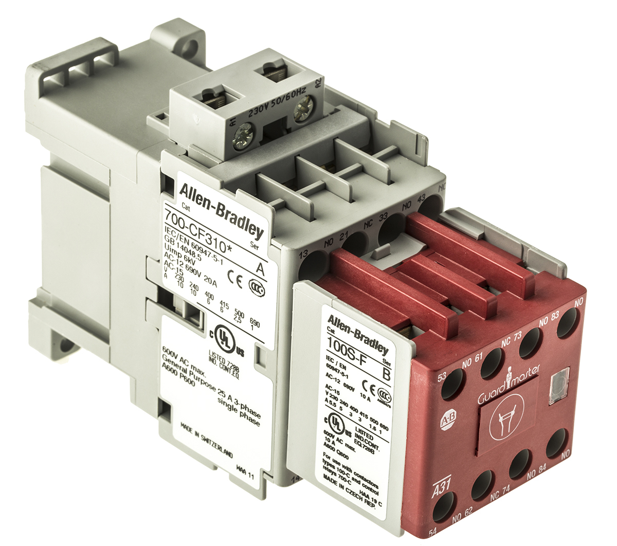 Allen Bradley 700S-CF Contactor, 230 V ac Coil, 8-Pole, 10 A, 6NO + 2NC, 690 V ac