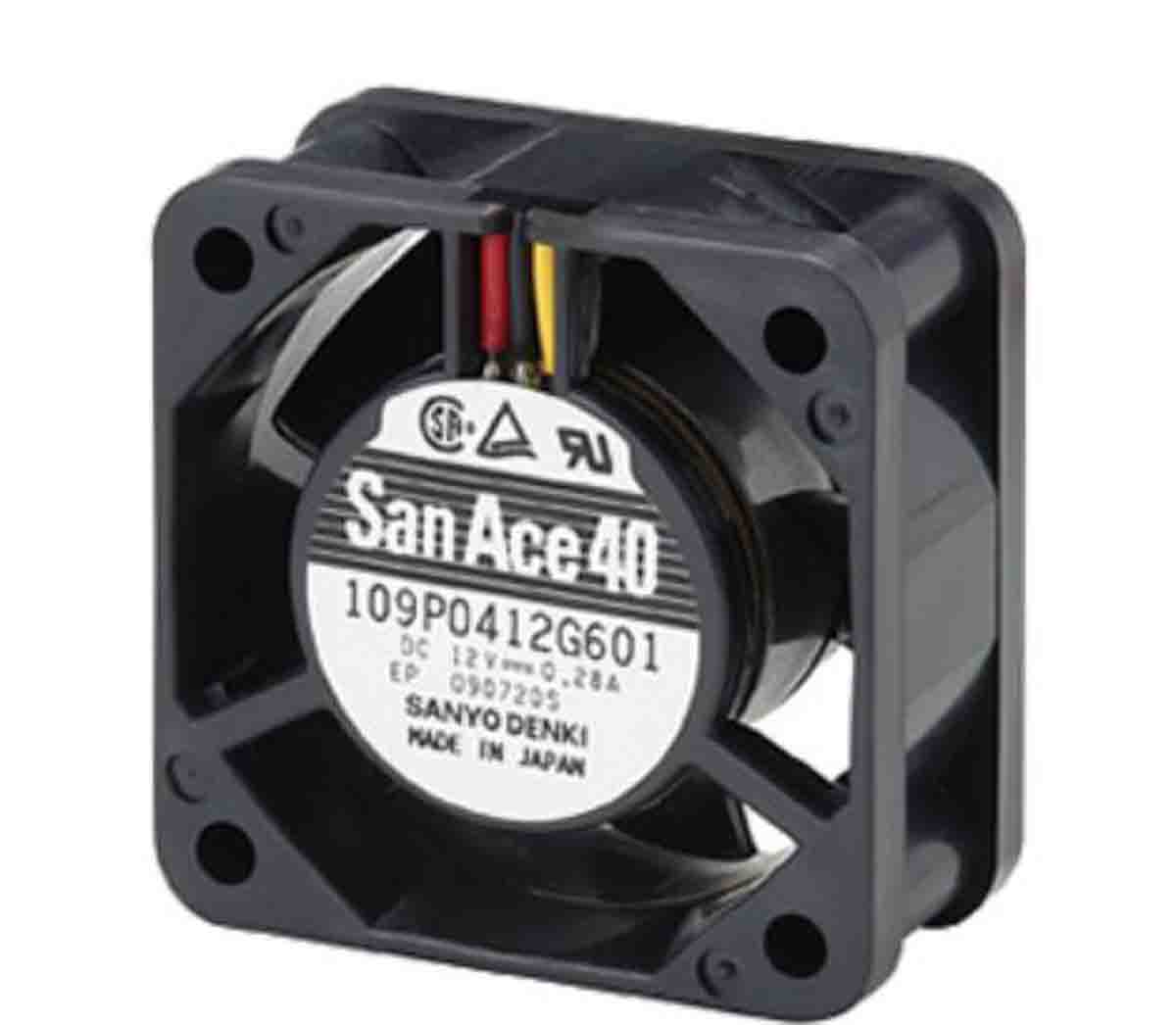 Sanyo Denki 109P Series Axial Fan, 12 V dc, DC Operation, 12.4cfm, 3.36W, 280mA Max, 40 x 40 x 20mm