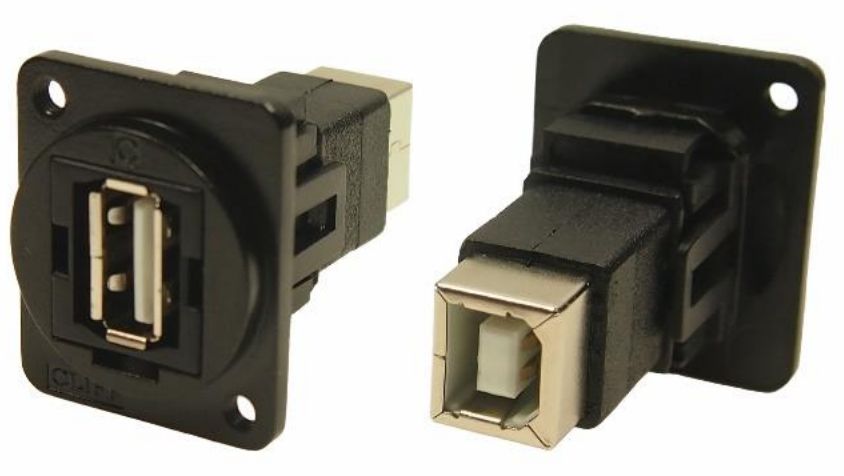 RS PRO Straight, Panel Mount, Socket- Single Port Type A to B 2.0 IP40 Feedthrough USB Connector
