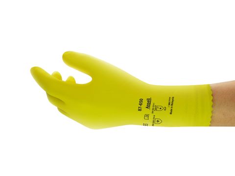 Ansell AlphaTec 87-650 Yellow Latex Work Gloves, Size 6.5, Latex Coating