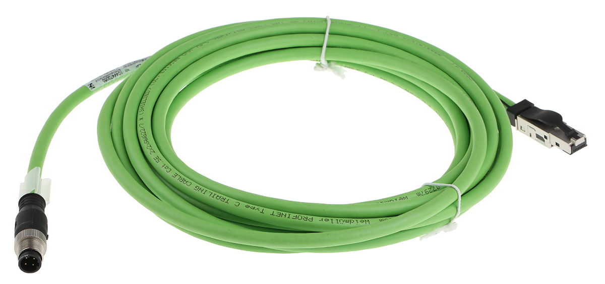 WeidmullerIE, 5m Cat5, Green M12 to Male RJ45 Male, Aluminium foil with a braided tin-plated copper wire screen