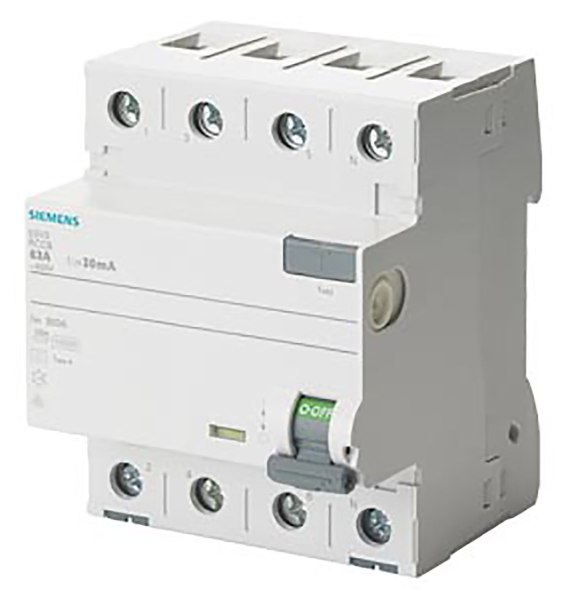 Siemens 5SV3 RCCB, 63A, 4 Pole, 30mA, Type A