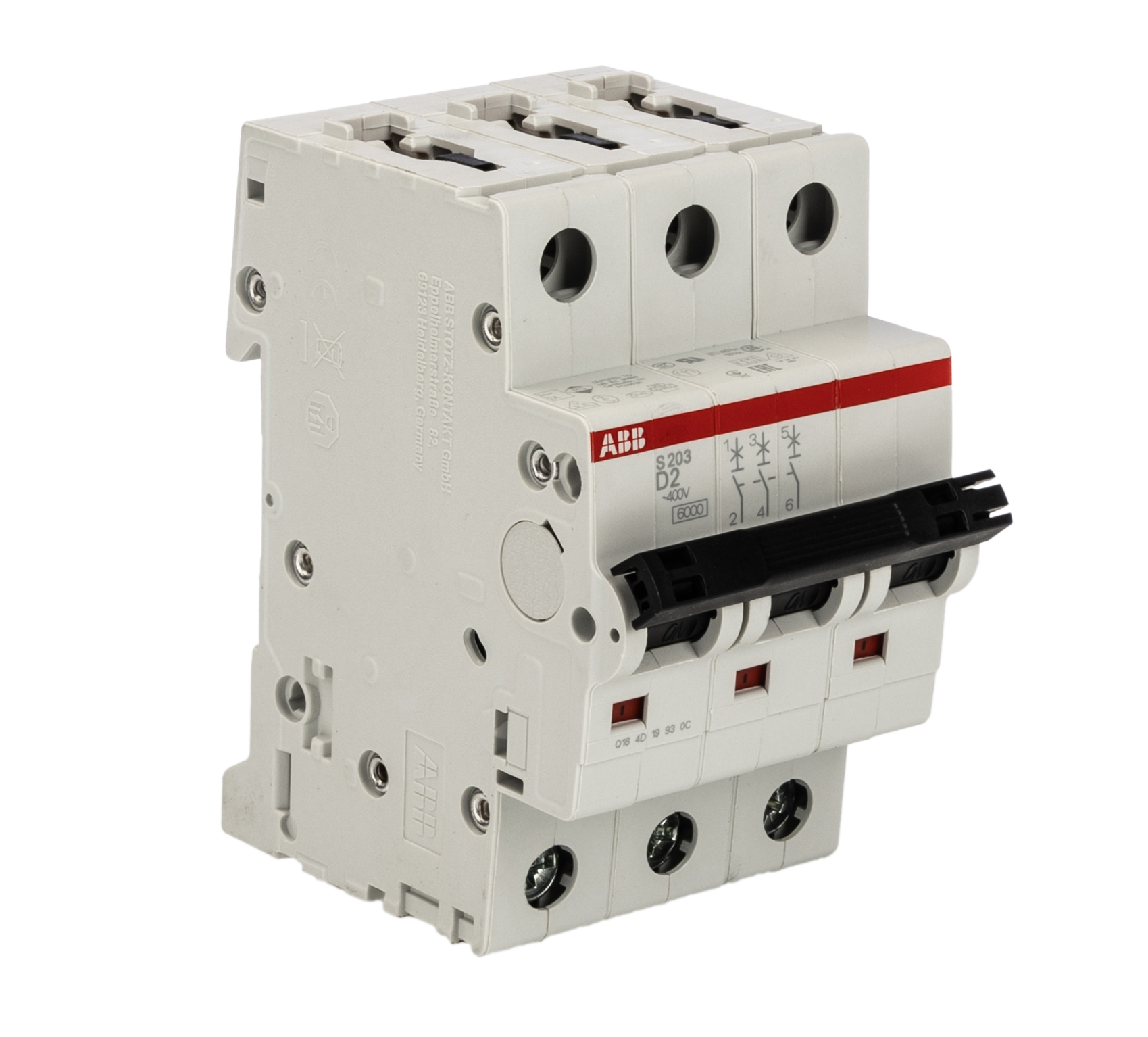 ABB System Pro M Compact S200 MCB, 3P, 2A Curve D, 440V AC, 6 kA Breaking Capacity