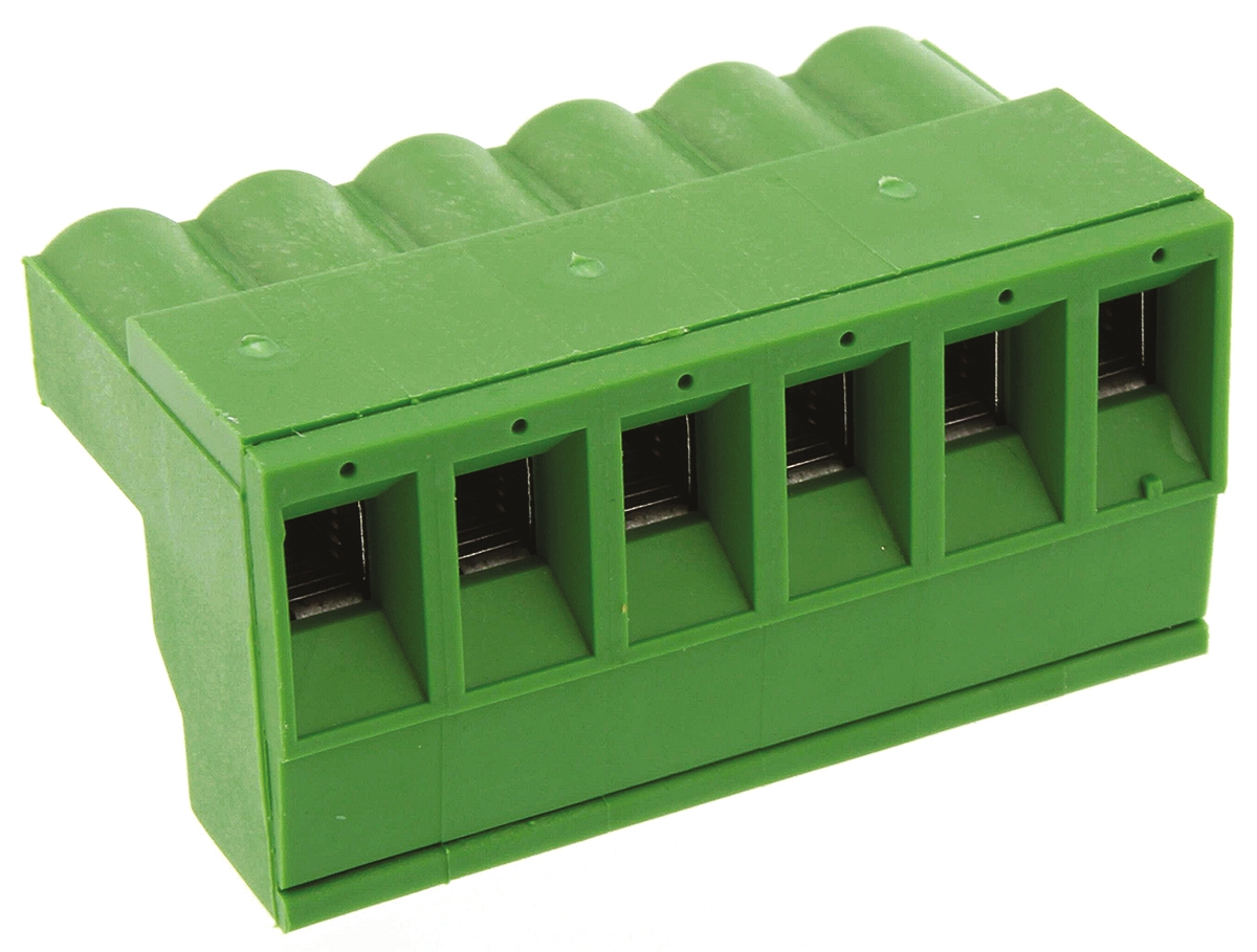 TE Connectivity, 5.08mm Pitch, 6 Way, Pluggable Terminal Block, Plug, Cable Mount, Screw Down Termination, 796634-6