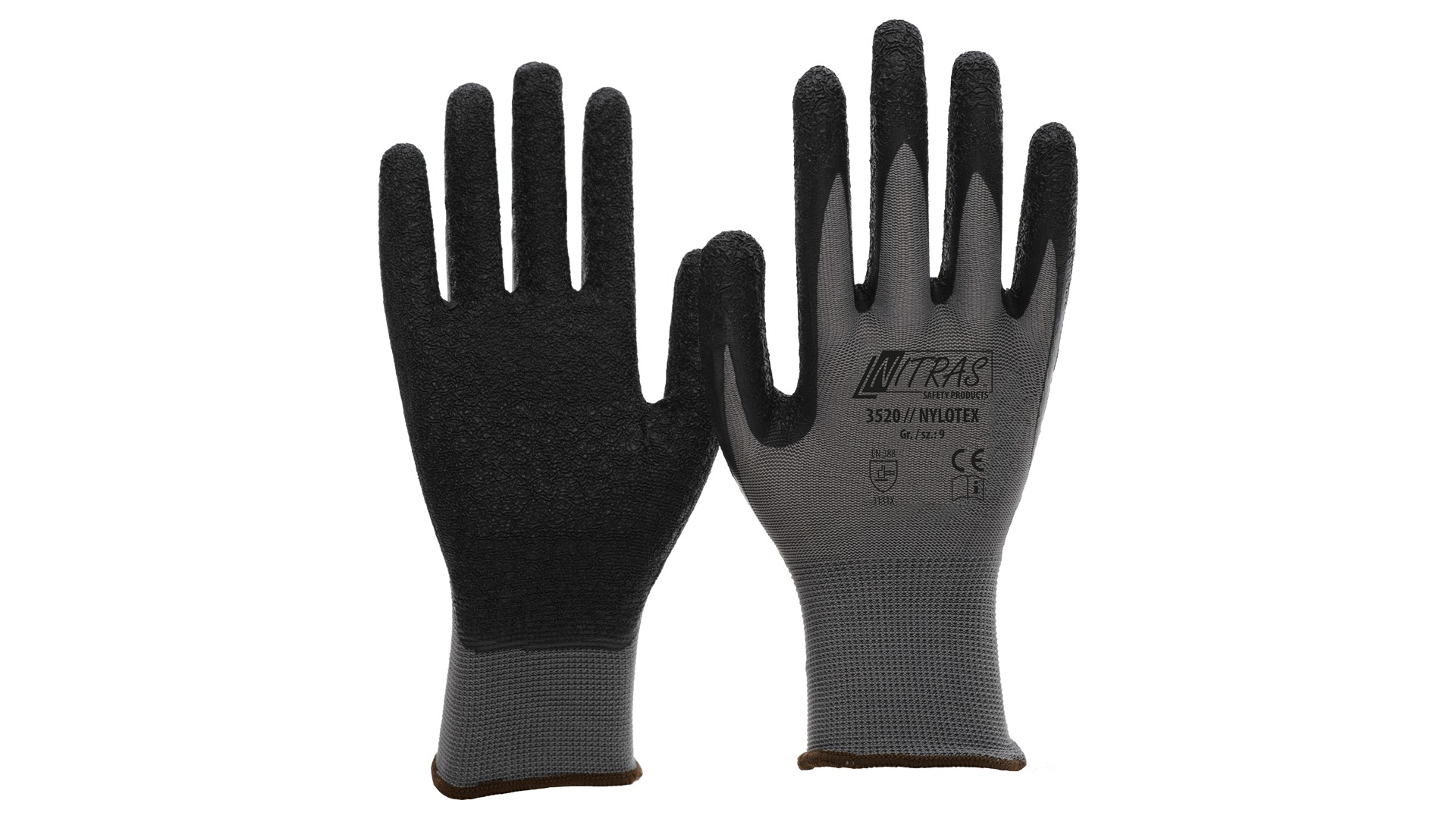 NITRAS SAFETY Black, Grey Nylon Nylon Work Gloves, Size 7, Latex Coating