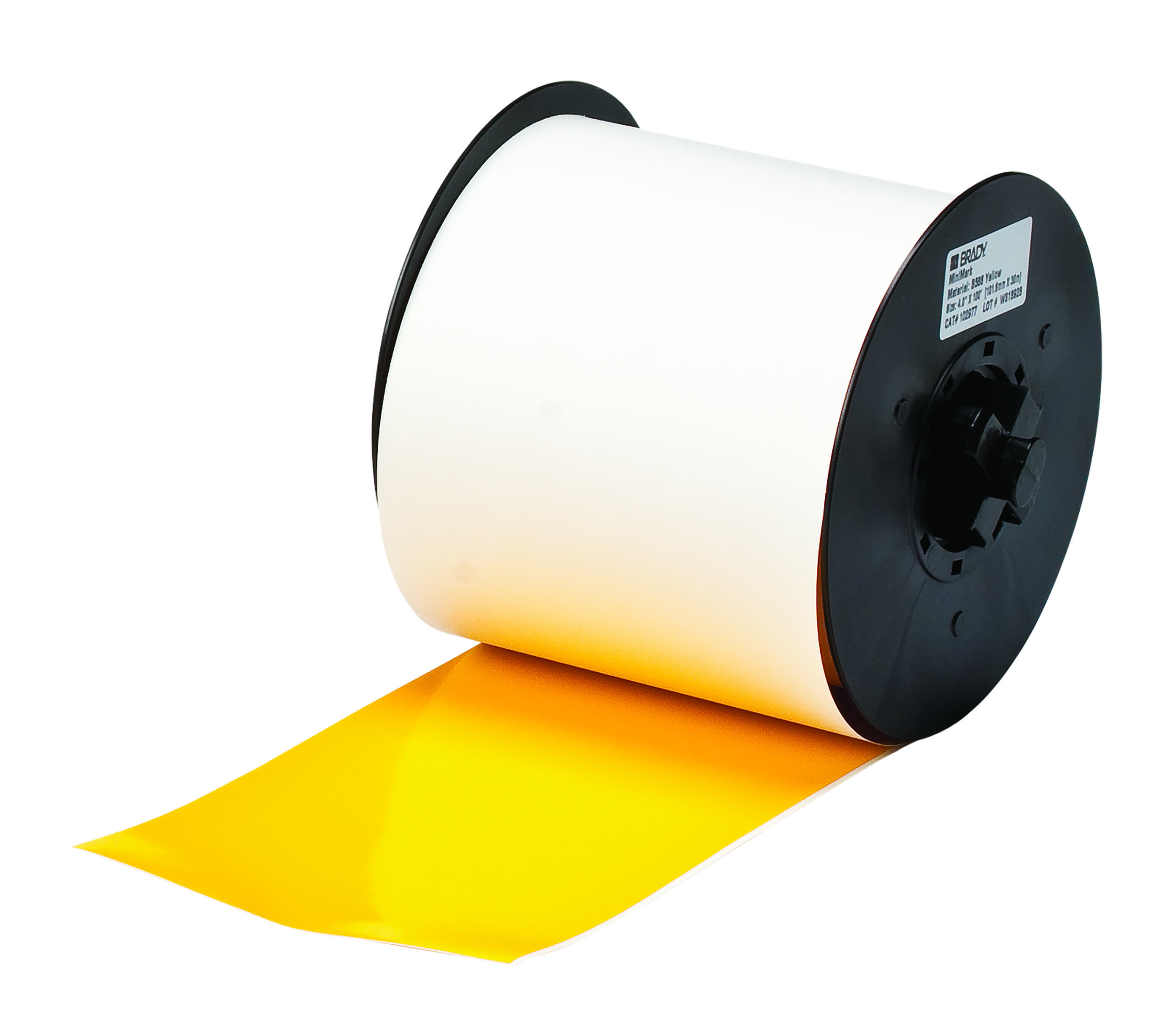 Brady B-7569 Vinyl Yellow Label Roll, 101.6mm Width, 1 Roll Qty