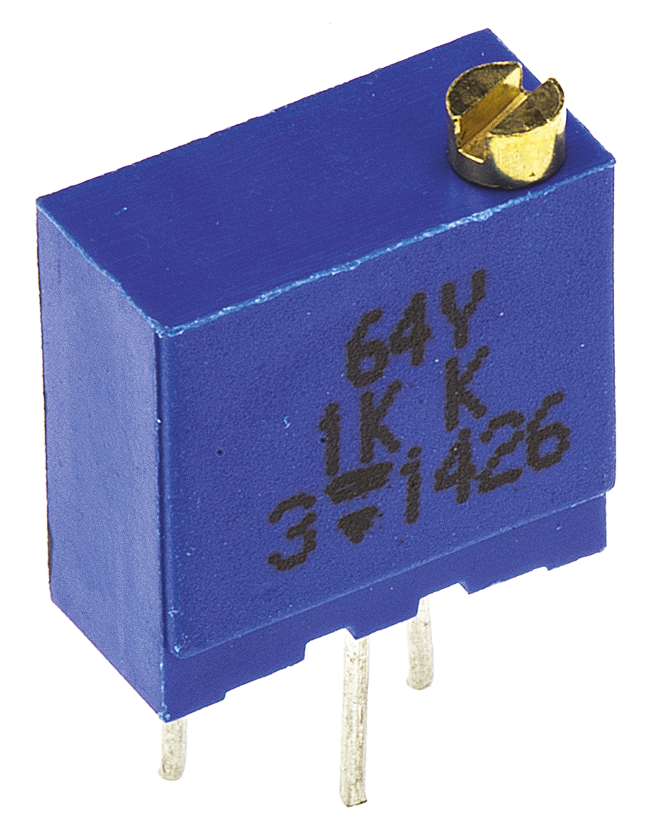 Vishay 64Y Series 19 (Electrical), 22 (Mechanical)-Turn Through Hole Trimmer Resistor with Pin Terminations, 1kΩ ±10%