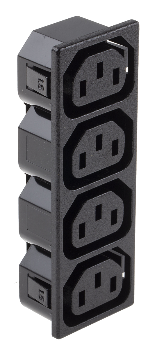 Schurter IEC C13 4 Gang Cable Trunking Power Block, 15A, 250 V ac