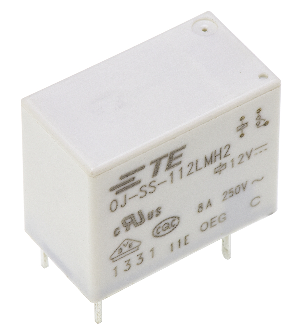 TE Connectivity PCB Mount Power Relay, 12V dc Coil, 8A Switching Current, SPST