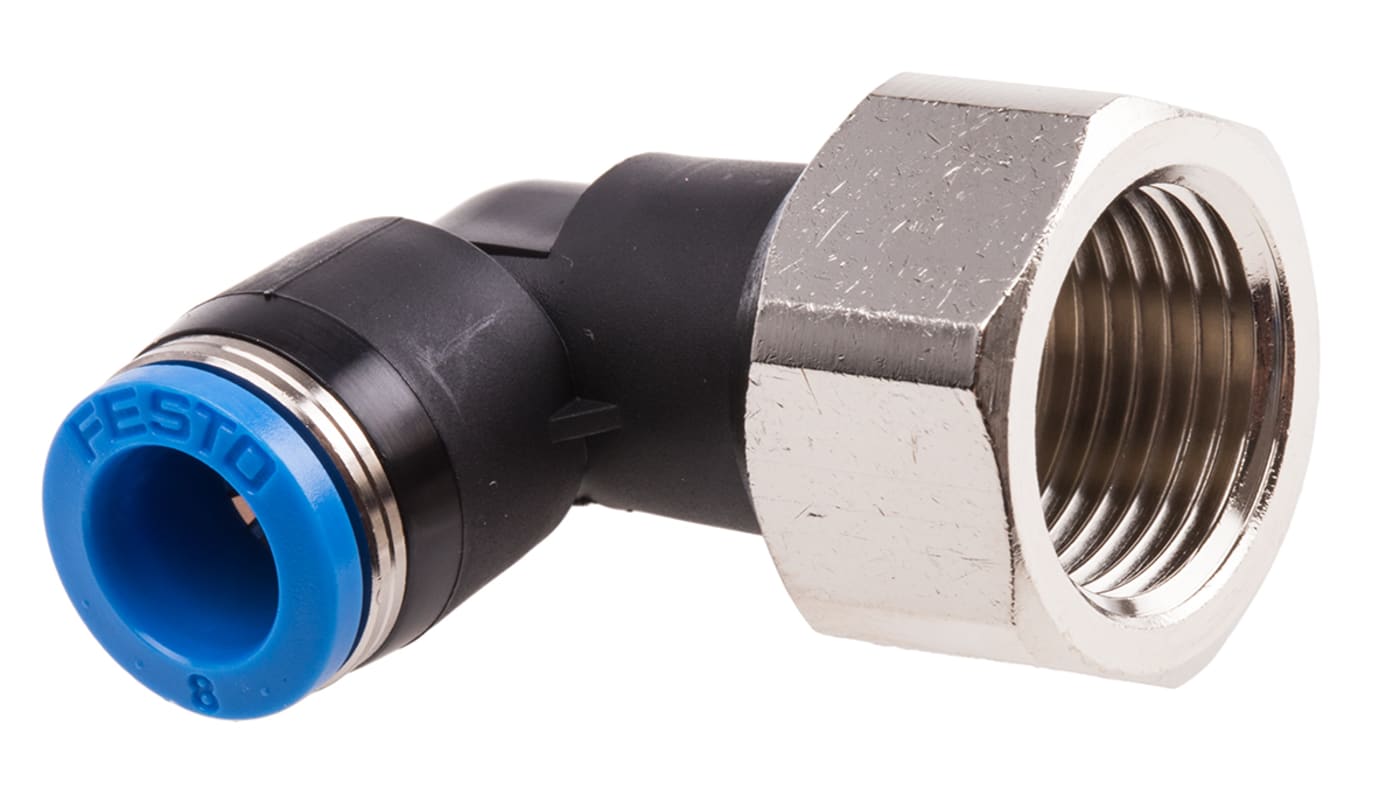 Festo QS Series Elbow Threaded Adaptor, G 3/8 Female to Push In 8 mm, Threaded-to-Tube Connection Style, 153278
