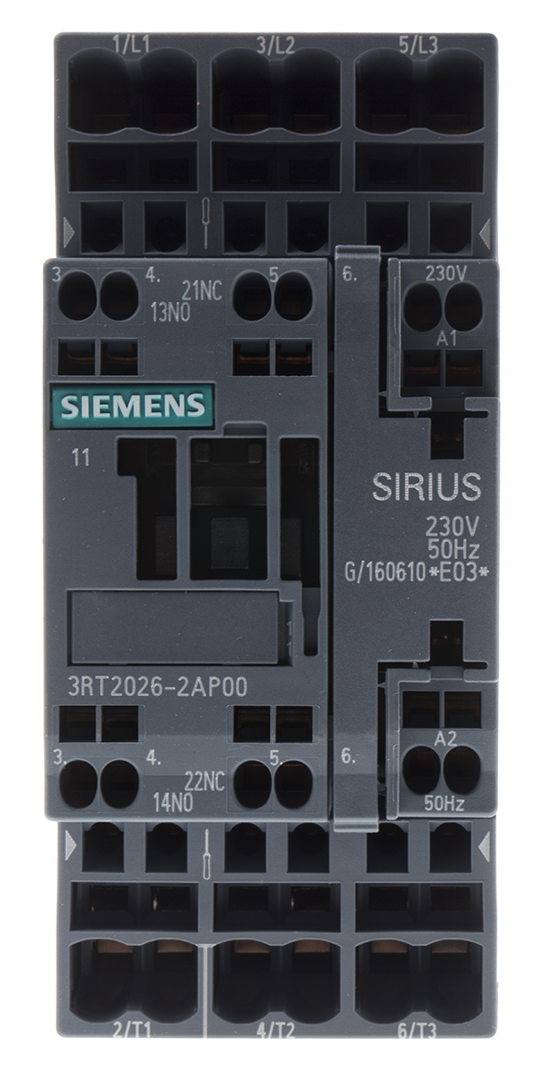 Siemens SIRIUS 3RT Size S0, 3RT2 Contactor, 230 V ac Coil, 3-Pole, 25 A, 11 kW, 3NO, 400 V ac