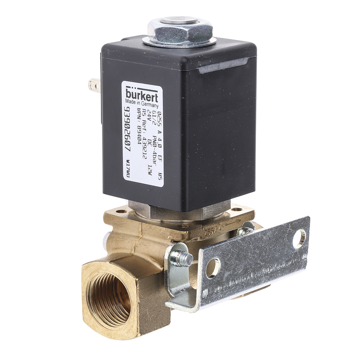 Burkert Solenoid Valve 089404, 2 Port, NC, 24 V dc 1/2 in G, 12.7 mm