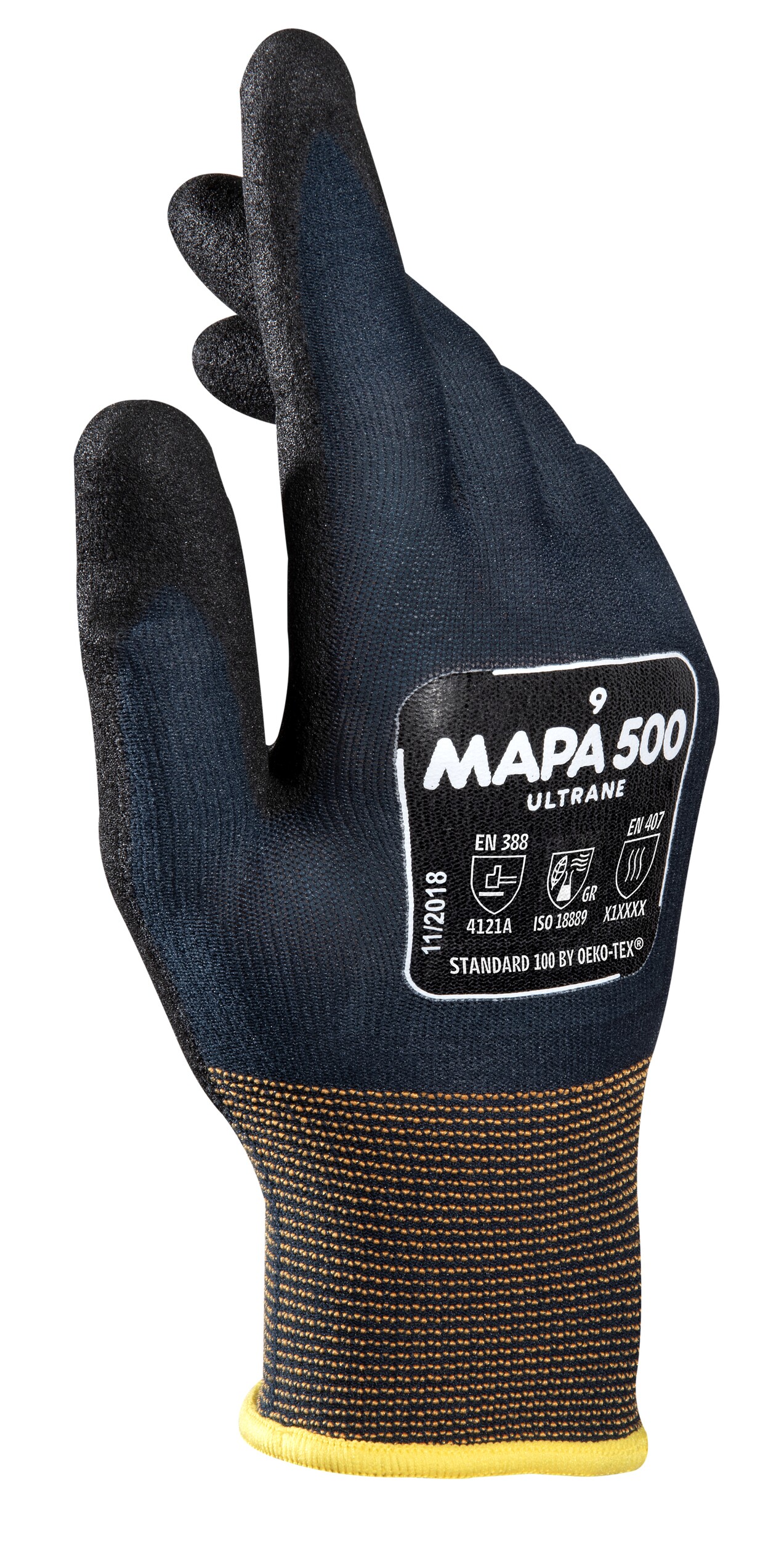 Mapa 500 Black Nitrile Nitrile Work Gloves, Size 9, Nitrile Coating