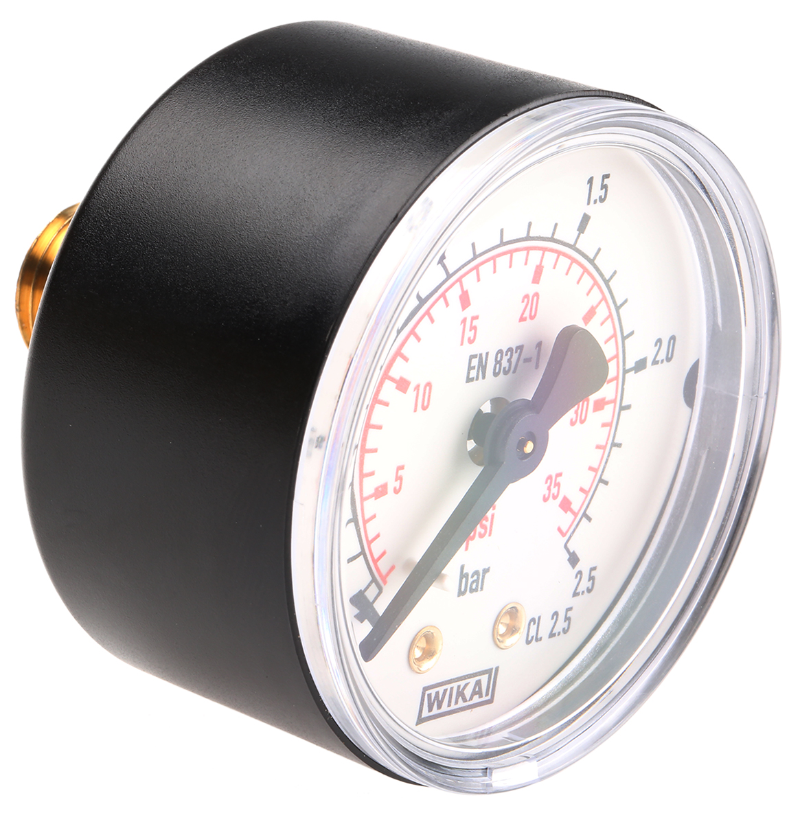 WIKA Analogue Pressure Gauge 2.5bar Back Entry 50mm Outside Diameter, UKAS