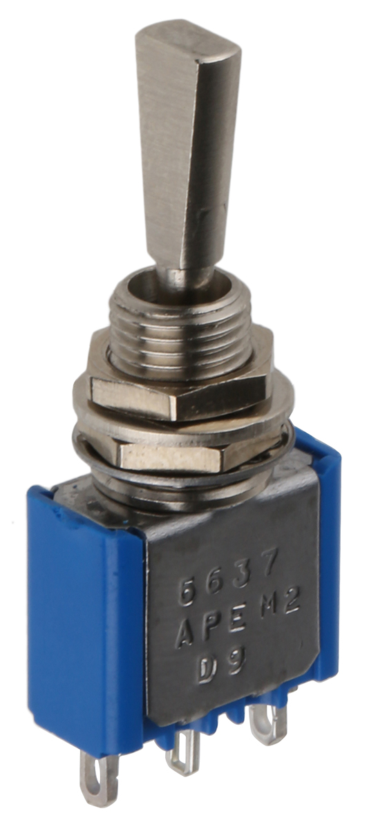 APEM Rotary Switch, Panel Mount, (On)-Off-(On), SPST, Solder Terminal