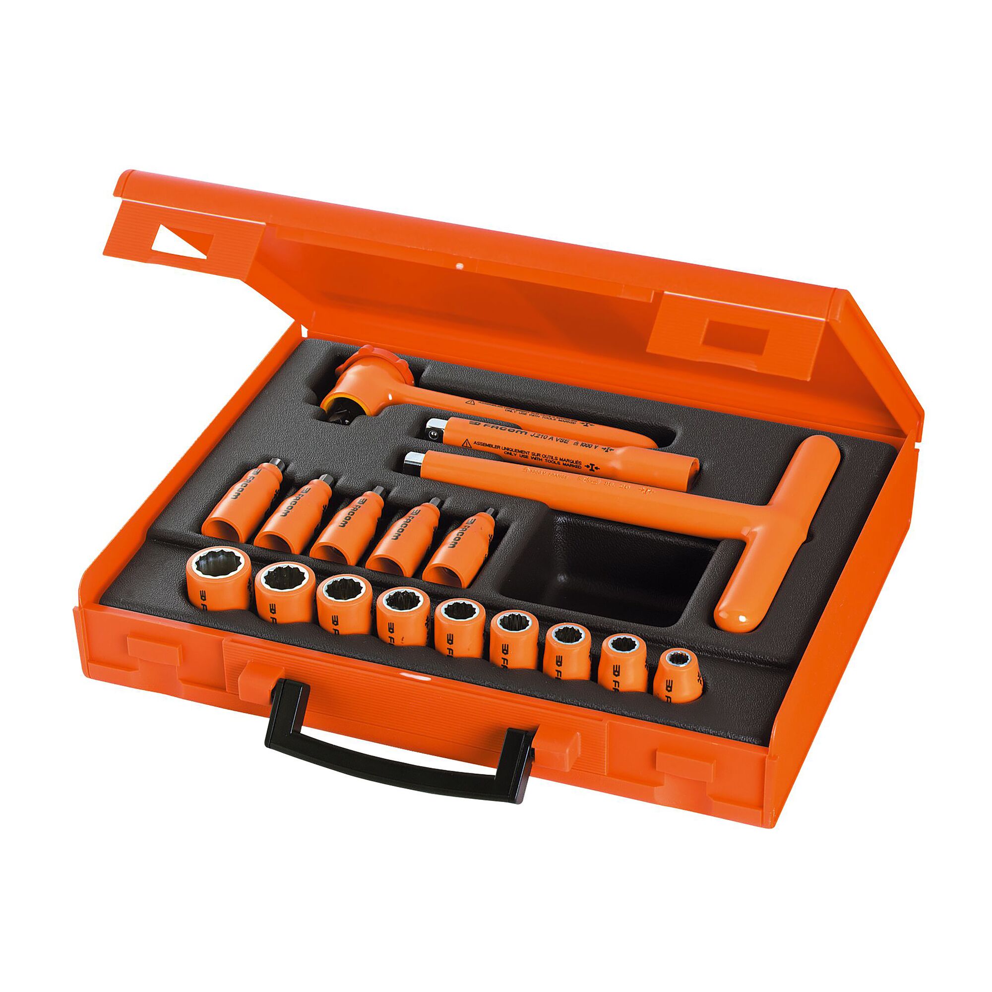 Facom 17-Piece Metric 3/8 in Standard Socket/Bit Set with Ratchet, 12 point; 6 point bit, VDE/1000V