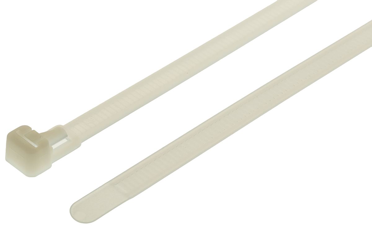 HellermannTyton Cable Tie, Releasable, 250mm x 7.6 mm, Natural Polyamide 6.6 (PA66), Pk-100