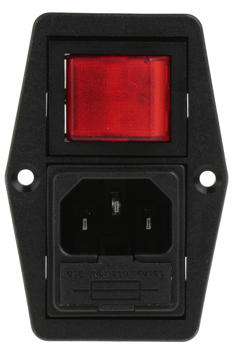 Bulgin C14 Panel Mount IEC Connector Male, 10A, 250 V, Fuse Size 5 x 20mm