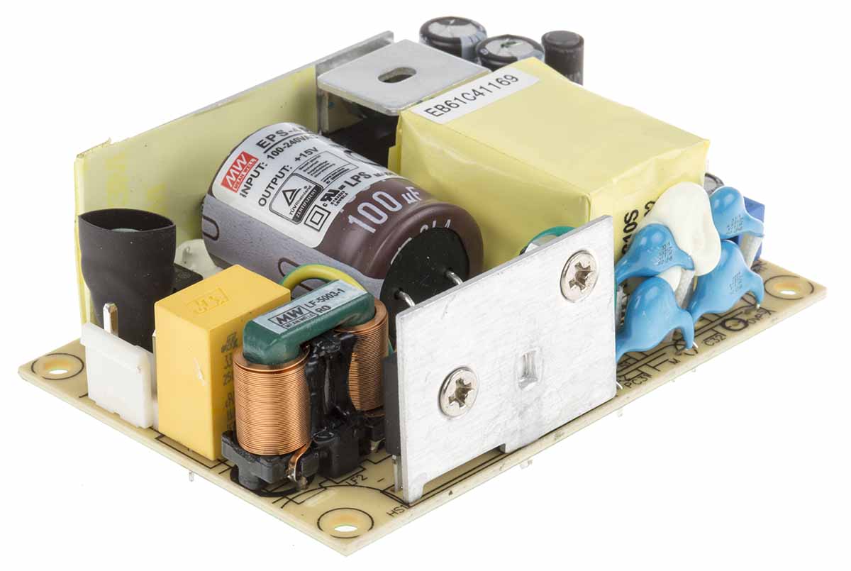 MEAN WELL Switching Power Supply, EPS-45S-15, 15V dc, 3A, 45W, 1 Output, 127 → 370 V dc, 90 → 264 V ac