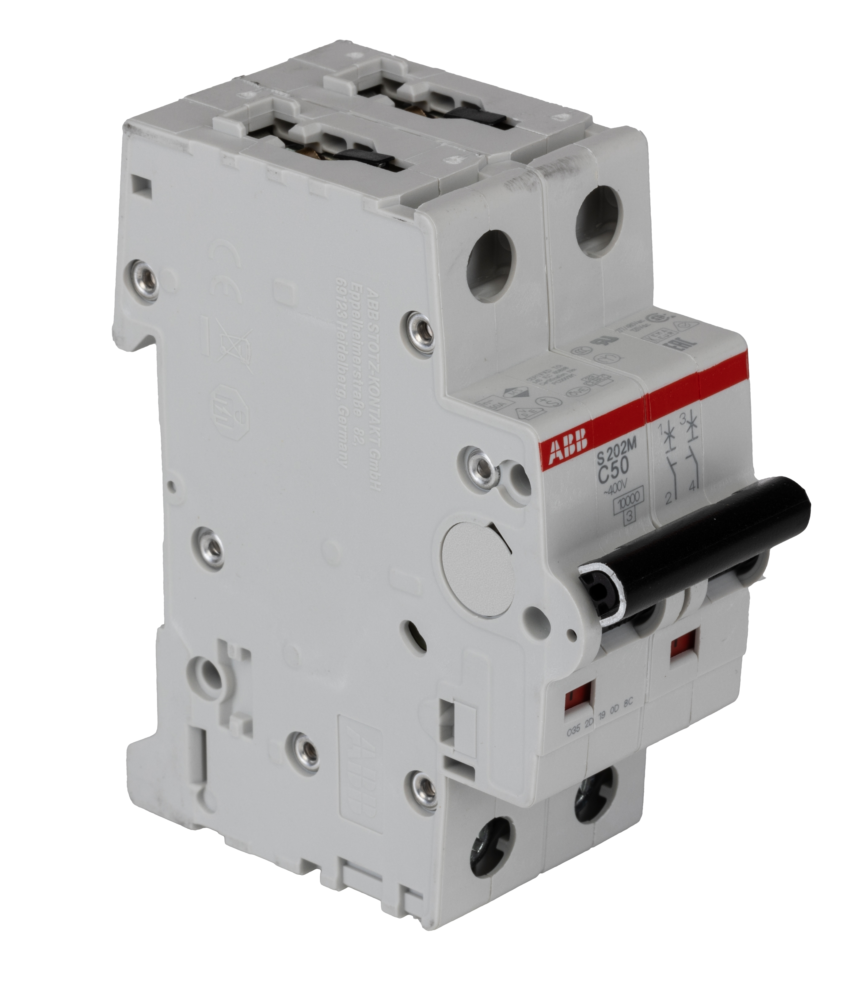 ABB System Pro M Compact S200M MCB, 2P, 50A Curve C, 440V AC, 125V DC, 10 kA Breaking Capacity