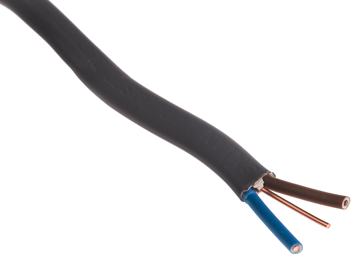 Prysmian Twin & Earth 1.5 mm² 2+E Core Power Cable, Grey PVC, 10m