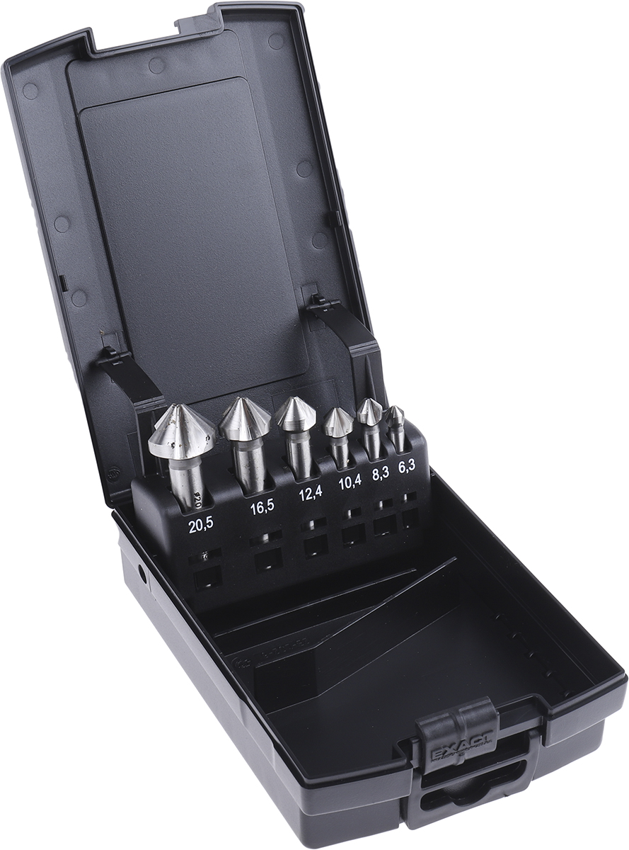 EXACT HSS Countersink Drill Bit Set, 6.3 mm, 8.3 mm, 10.4 mm, 12.4 mm, 16.5 mm, 20.5 mm Head, 3 Flute(s), 90°, 6