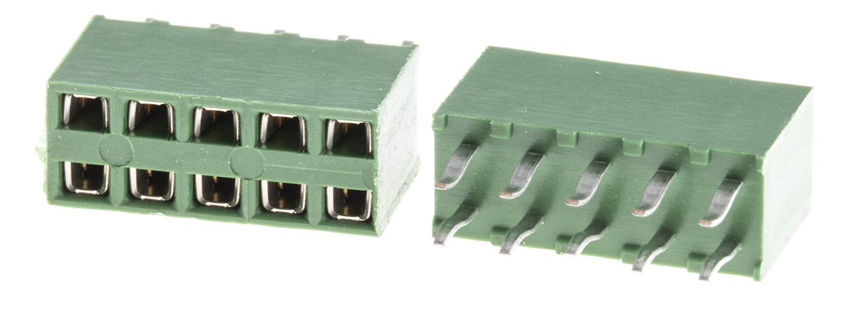 TE Connectivity AMPMODU HV100 Series Straight Through Hole Mount PCB Socket, 10-Contact, 2-Row, 2.54mm Pitch, Solder