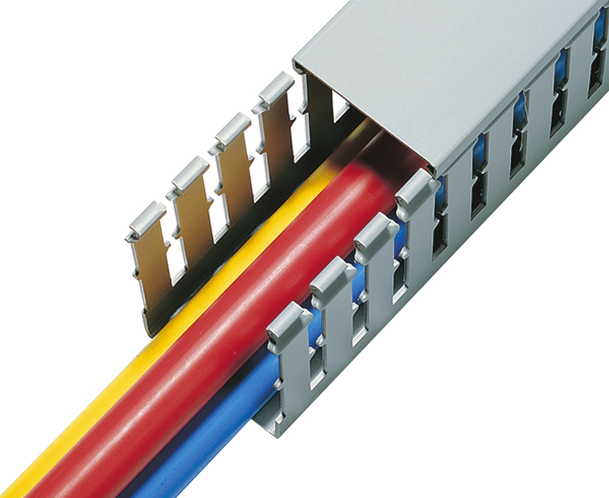 HellermannTyton HTWD-PW Grey Slotted Panel Trunking - Wide Slot, W40 mm x D60mm, L2m, PVC