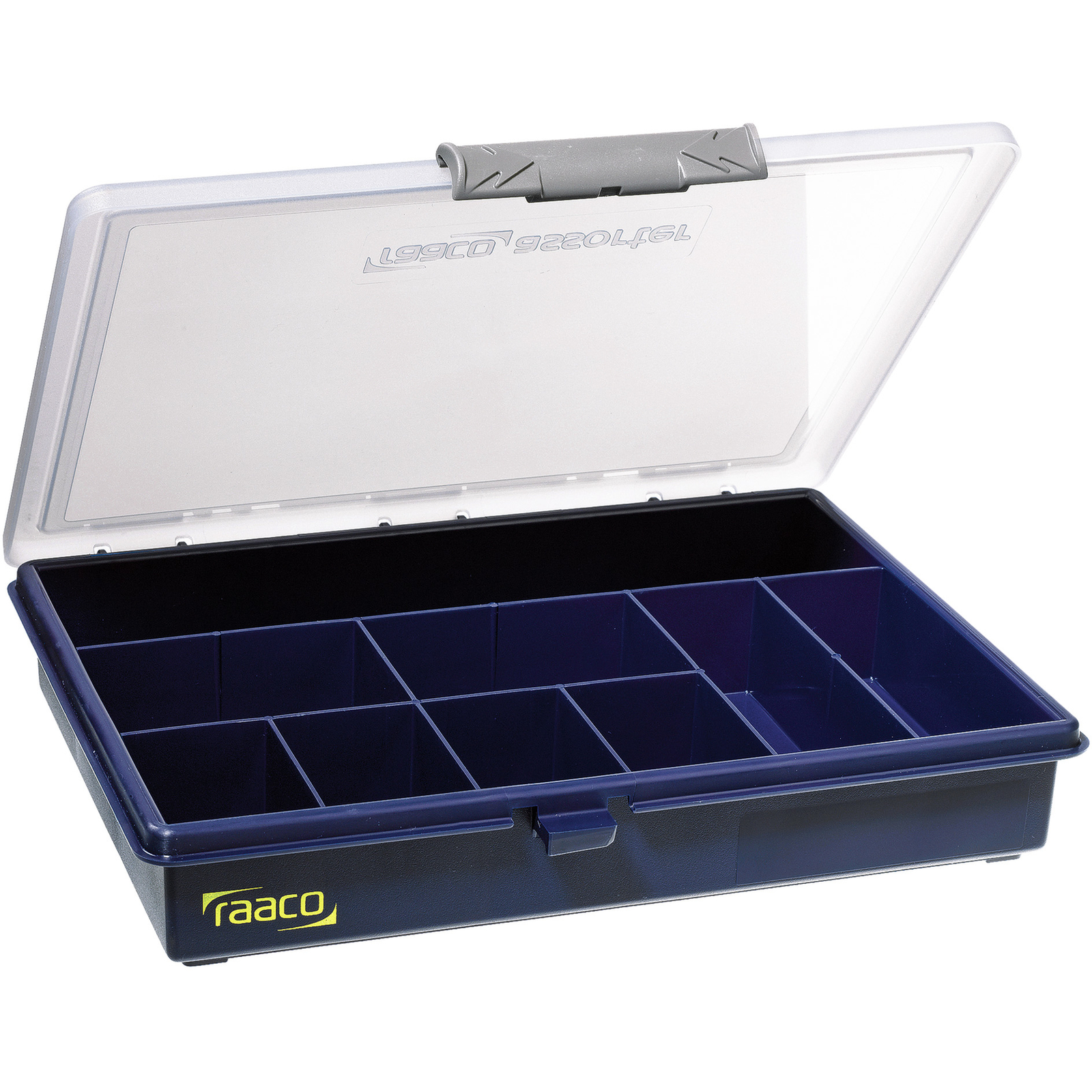 Raaco 9 Cell Blue, Transparent Polypropylene Compartment Box, 43mm x 240mm x 195mm