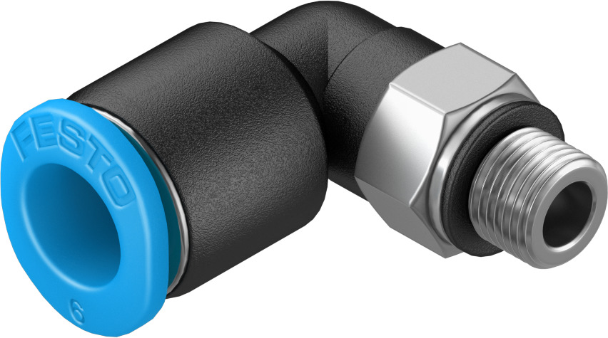 Festo Elbow Threaded Adaptor, M5 Male to Push In 6 mm, Threaded-to-Tube Connection Style, 130772