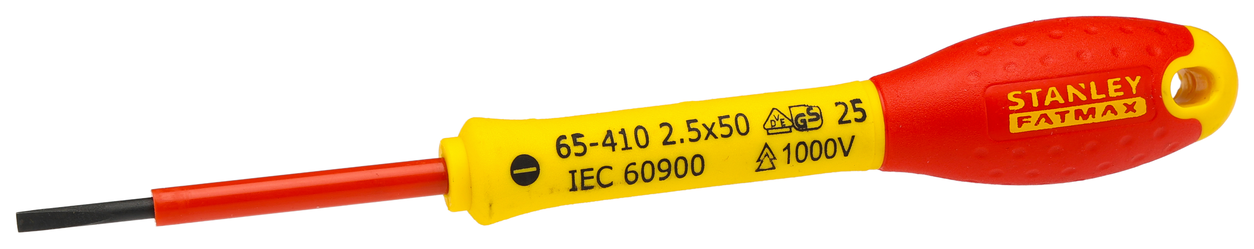 Stanley Slotted Insulated Screwdriver, 2.5 mm Tip, 50 mm Blade, VDE/1000V, 155 mm Overall