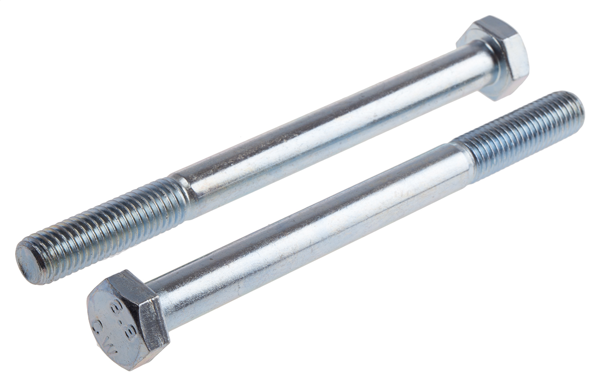 RS PRO Bright Zinc Plated Steel, Hex Bolt, M10 x 130mm