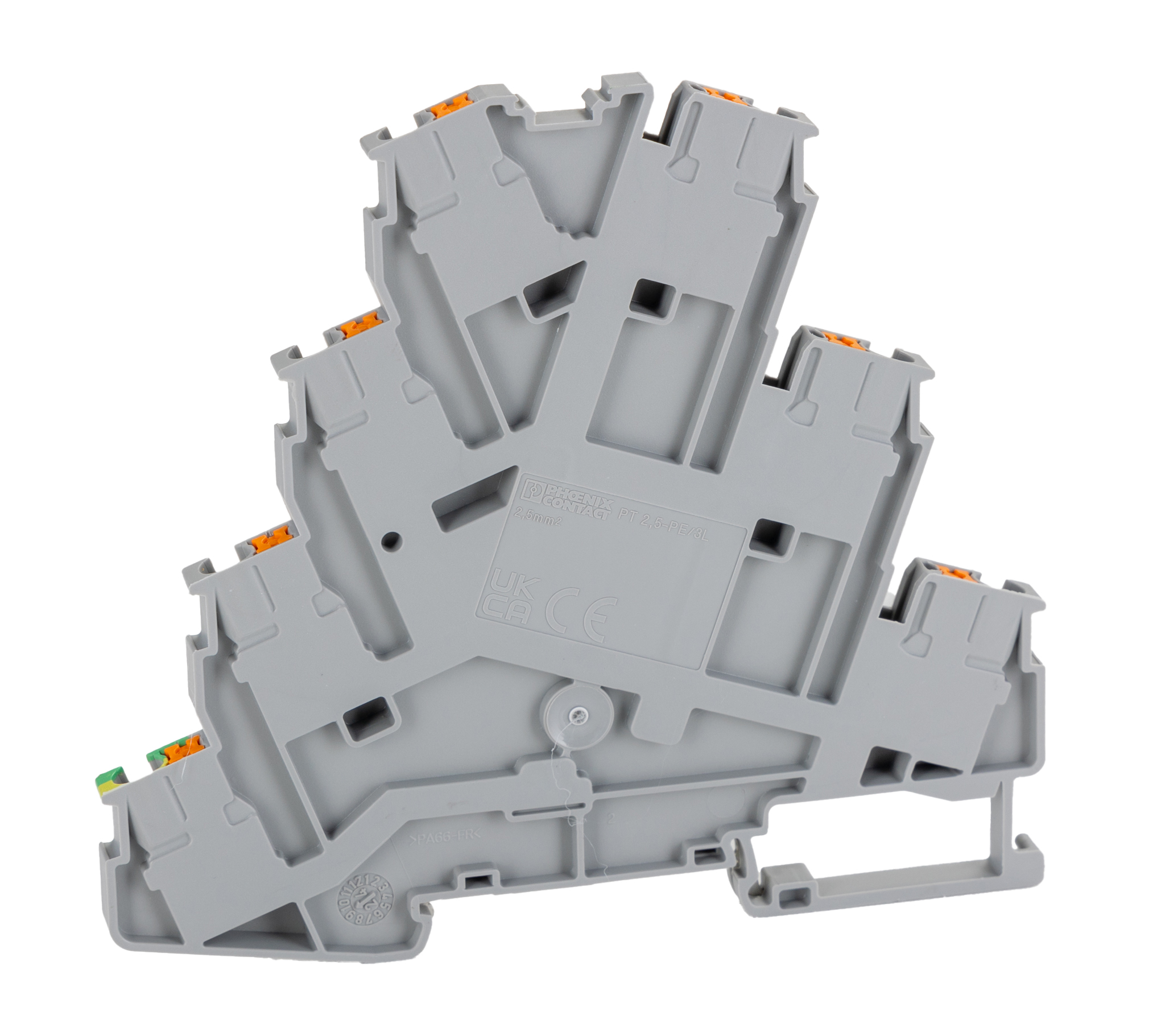 Phoenix Contact 5-PE/3L, PT 2 Series PT 2,5-PE/3L Terminal Block, 20A