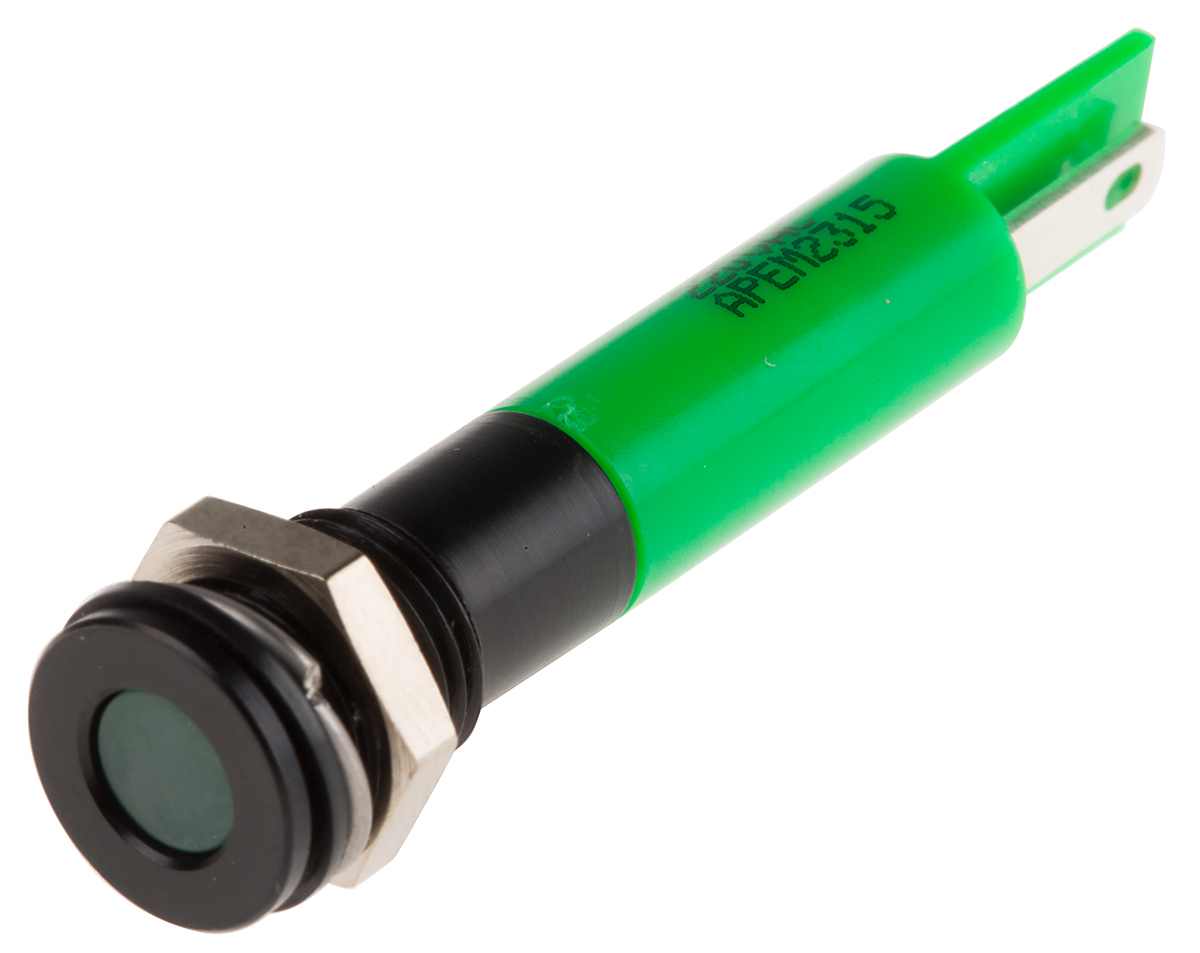 RS PRO Green Panel Mount Indicator, 220V ac, 8mm Mounting Hole Size, IP67
