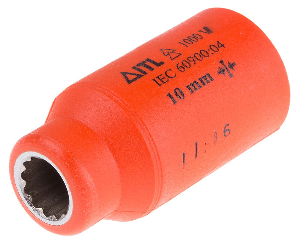 ITL Insulated Tools Ltd 1/2 in Drive 10mm Insulated Standard Socket, 12 point, VDE/1000V, 50 mm Overall Length