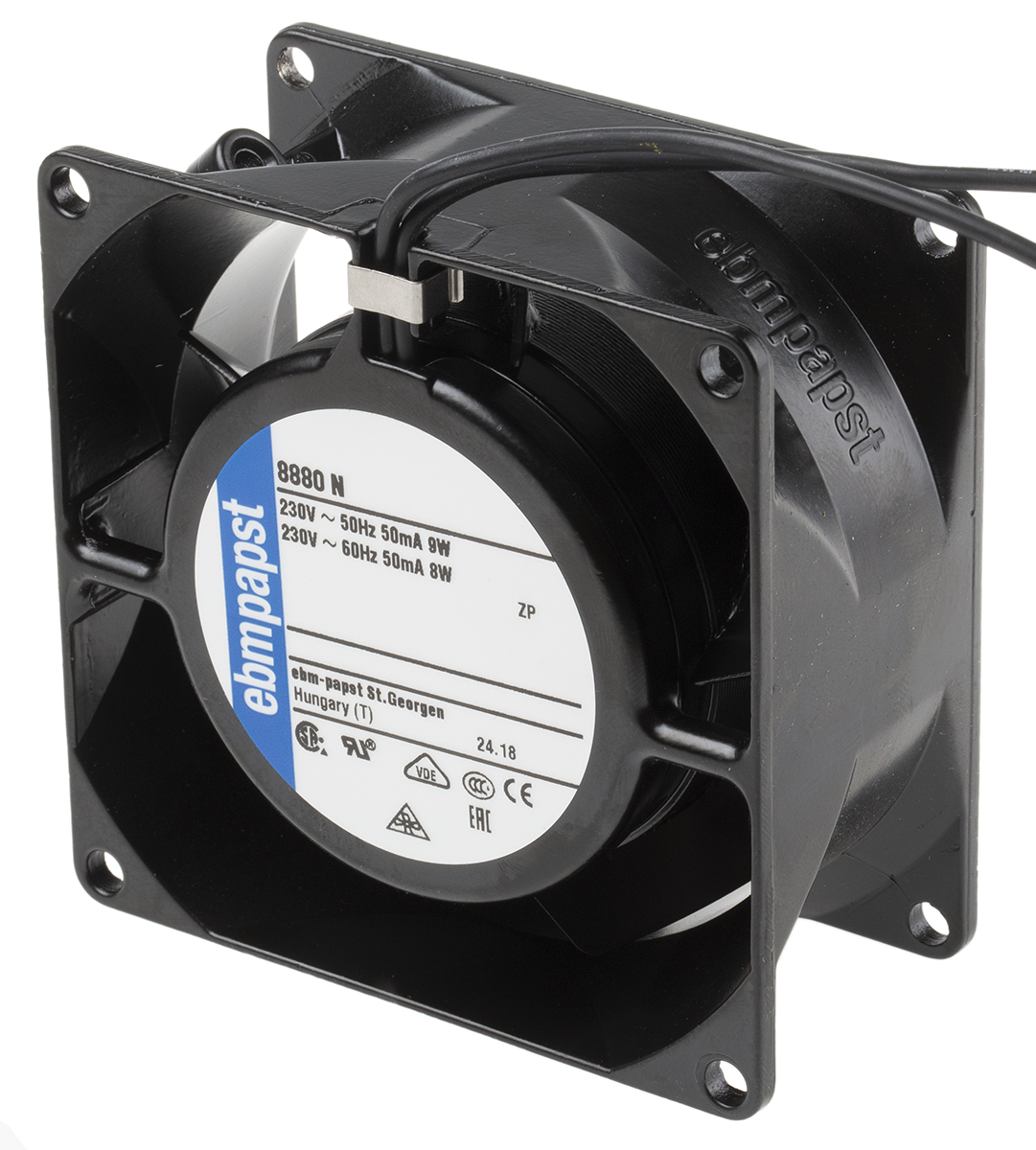 ebm-papst 8000 N Series Axial Fan, 230 V ac, AC Operation, 30m³/h, 9W, 39mA Max, 80 x 80 x 38mm