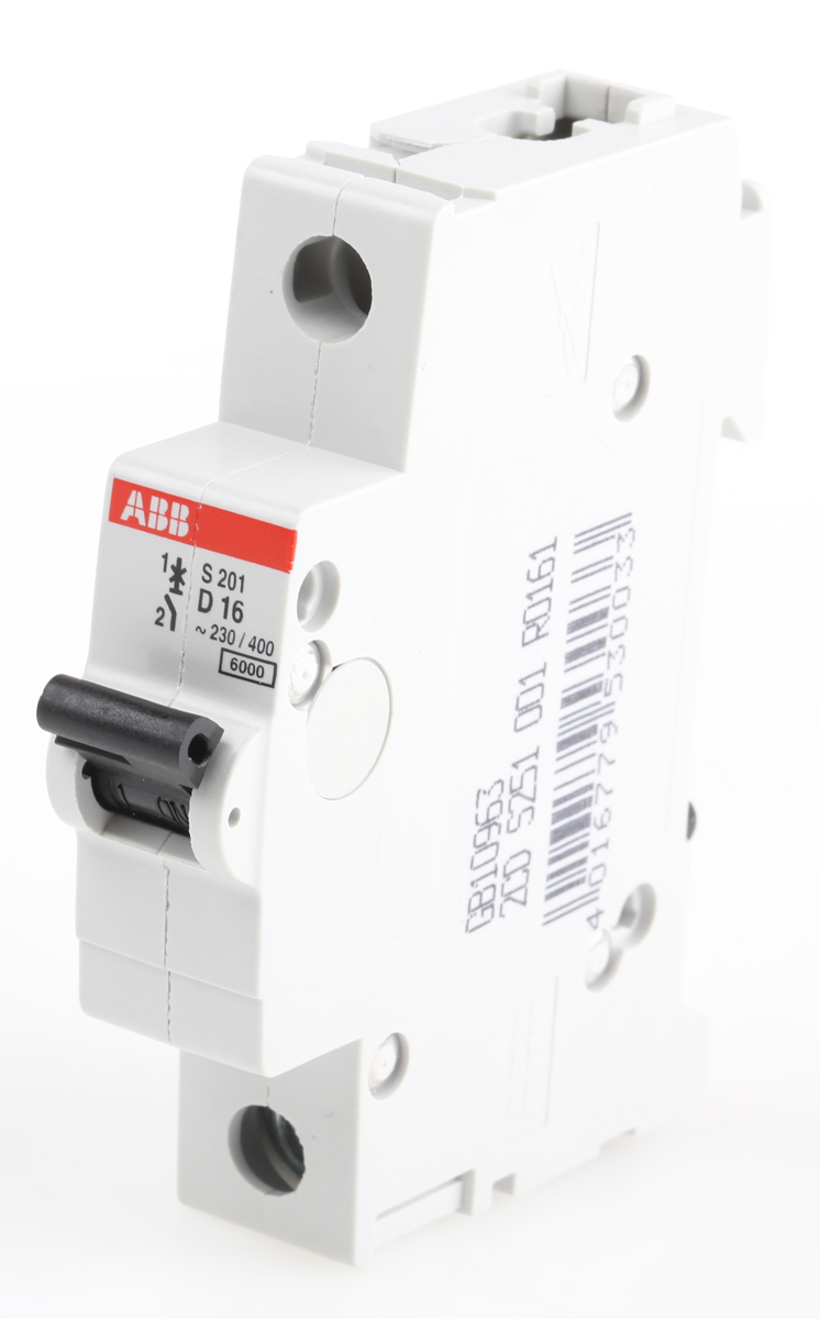 ABB System Pro M Compact S200 MCB, 1P, 16A Curve D, 253V AC, 72V DC, 6 kA Breaking Capacity