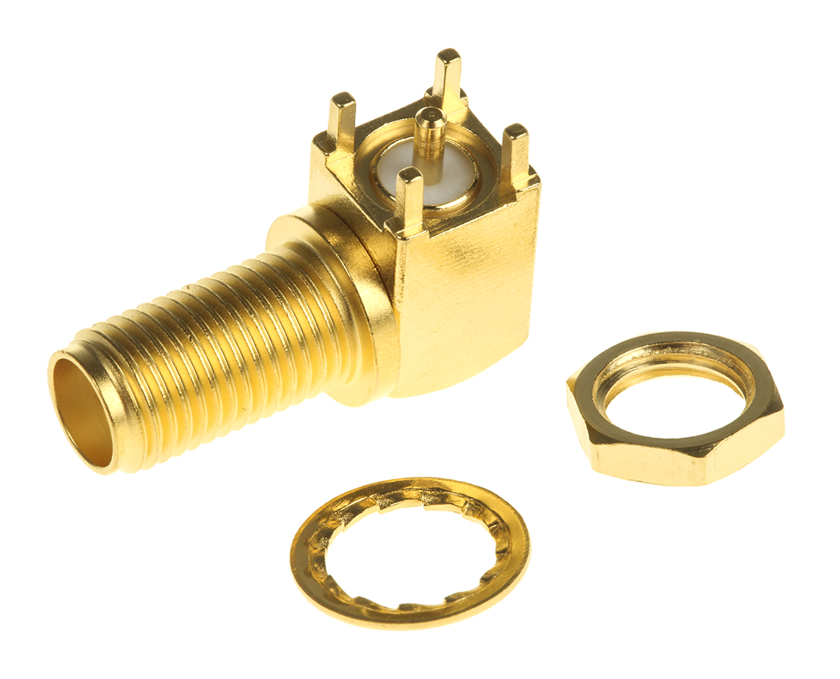 Telegartner, Jack PCB Mount SMA Connector, 50Ω, Solder Termination, Right Angle Body