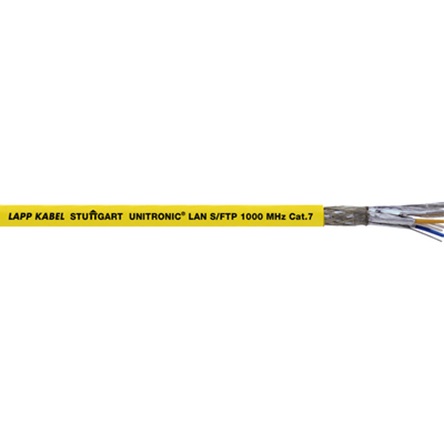 LappUNI LAN1000 S/FTP, 100m Cat6a, Yellow, Shielded, Unterminated FRNC Sheath