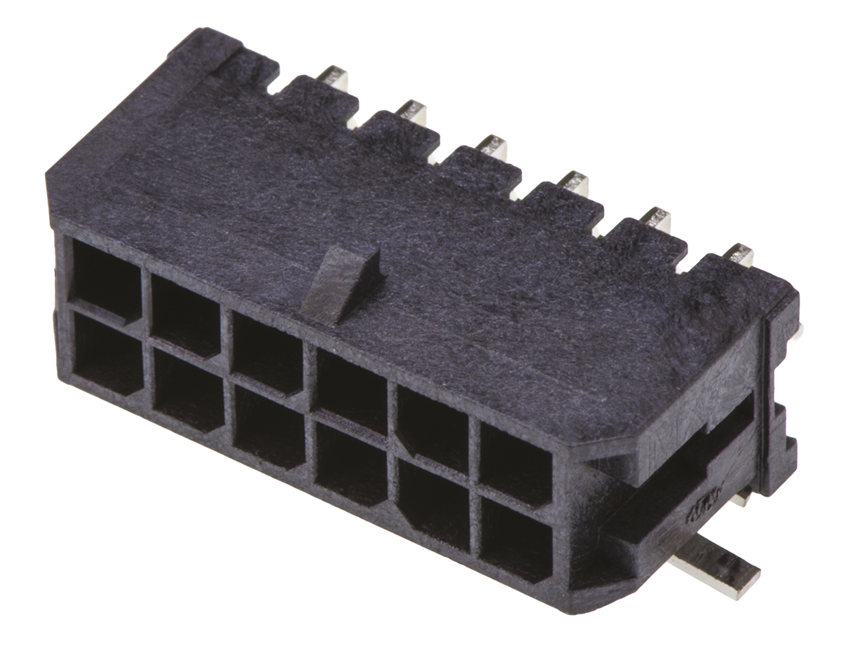 Molex Micro-Fit 3.0 Series Right Angle Surface PCB Header, 12 Contact(s), 3 mm Pitch, 2 Row, Shrouded